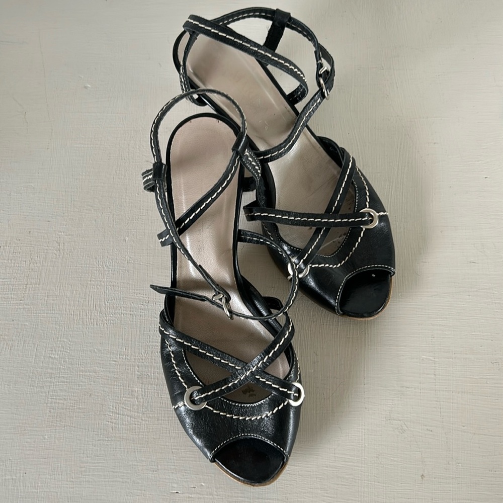 San Marina strappy black leather sandal 2.5” heel